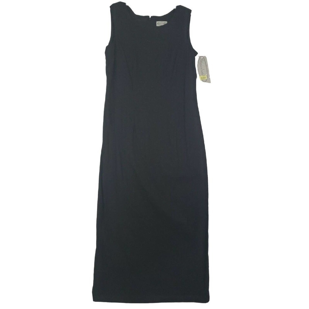 VTG. Stonebridge ~Woman Size 8~ Black Sleeveless Maxi Dress Linen Bland NWT.